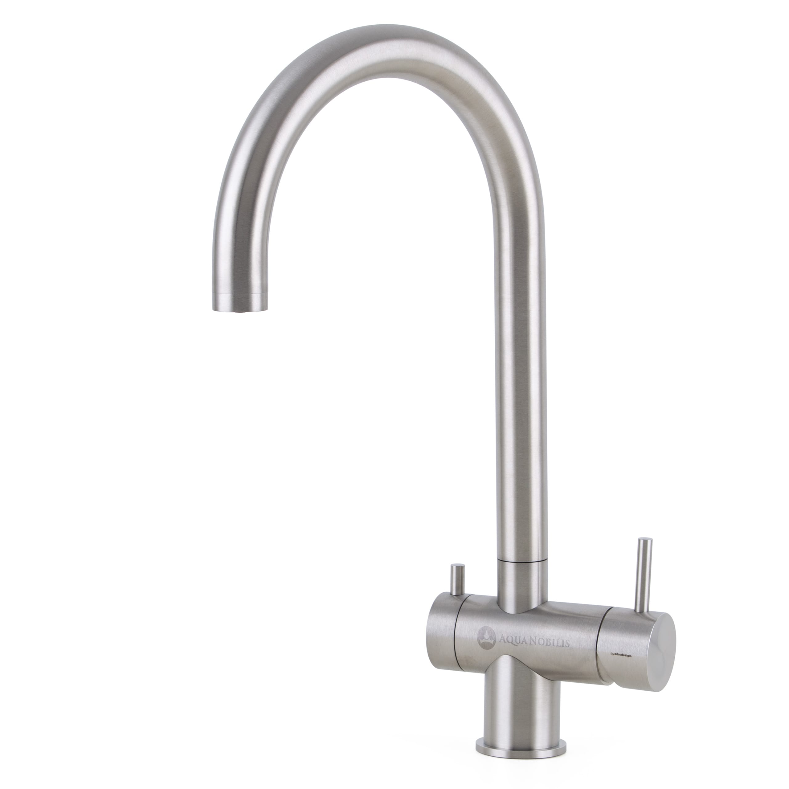 QuadroDesign Idealaqua Inox 385 AS 3 Wege Edelstahl Wasserhahn in U-Form - matt - Frontansicht